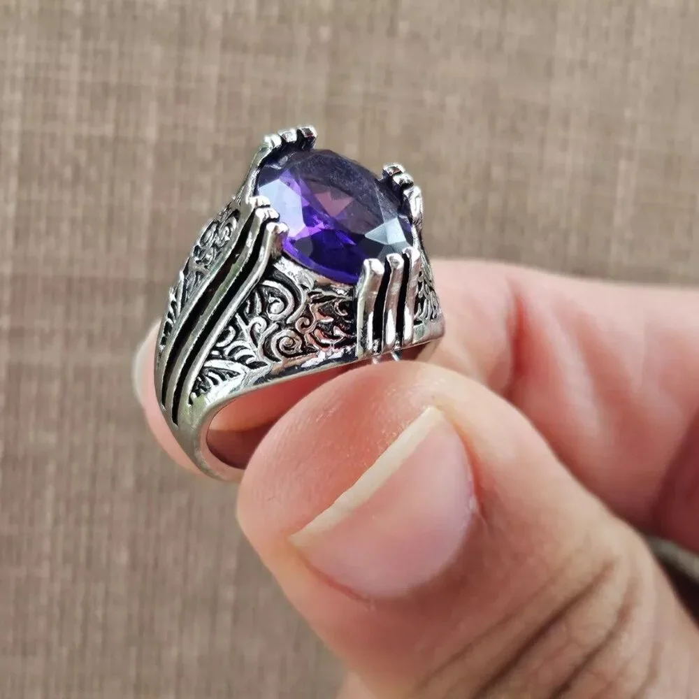 Turkish style Rings Fashion Jewelry Silver Tone W/ Faux Purple Crystal Size 7